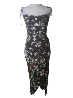 Skylar + Madison Black Floral Midi Dress with Shoulder Ties